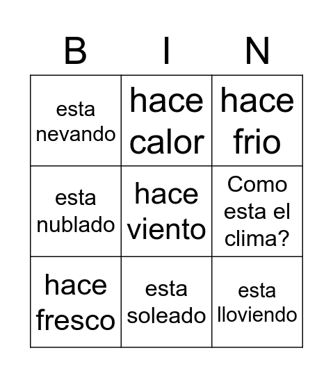 El Clima Bingo Card