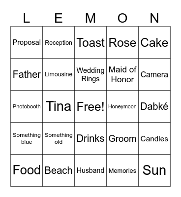 Bridal Bingo Card