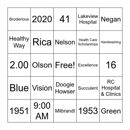 Hospital Week Bingo Card