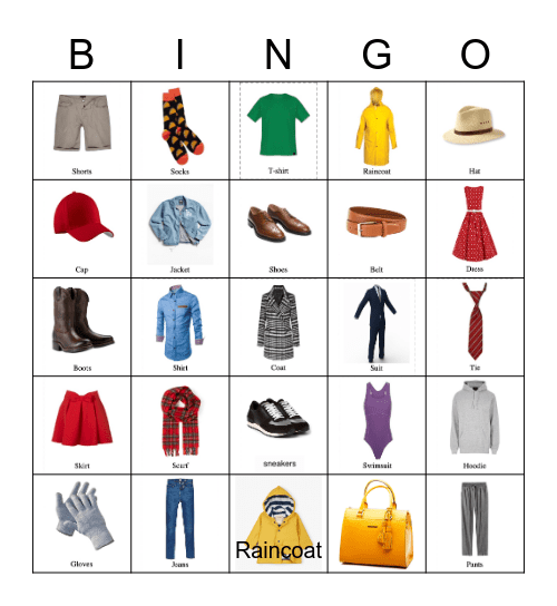 Clothing Bingo Card