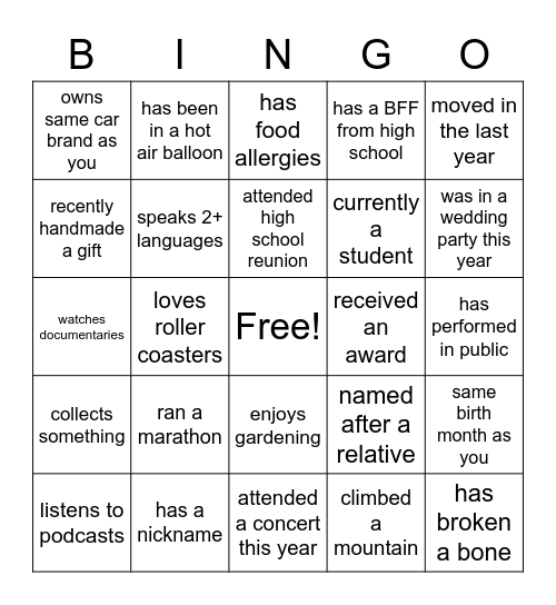 Untitled Bingo Card