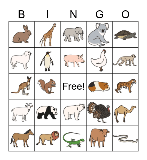 Animals Bingo Card