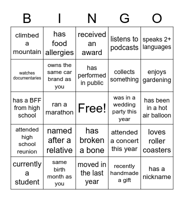 Untitled Bingo Card