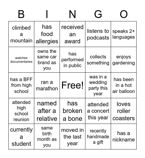 Untitled Bingo Card
