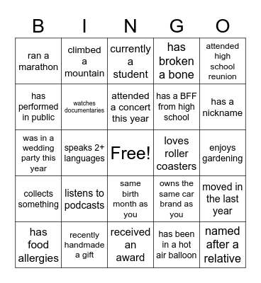 Untitled Bingo Card