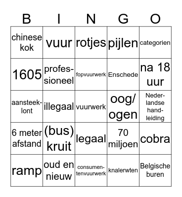 Vuurwerk Bingo Card