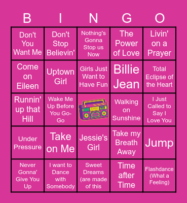 80's Music Bingo Card