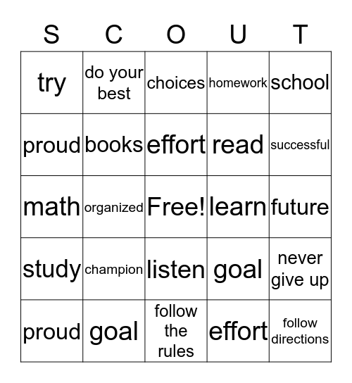 A School of Champions Bingo Card