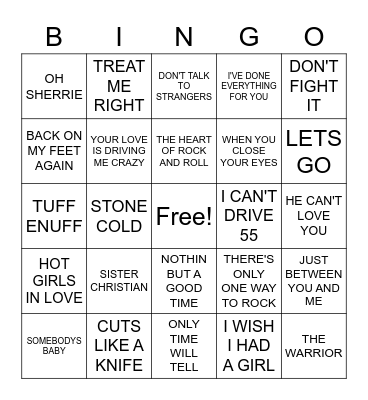 80'S ROCK Bingo Card