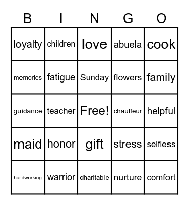 Mother's Day Bingo Card