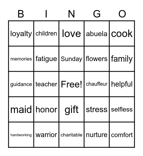 Mother's Day Bingo Card