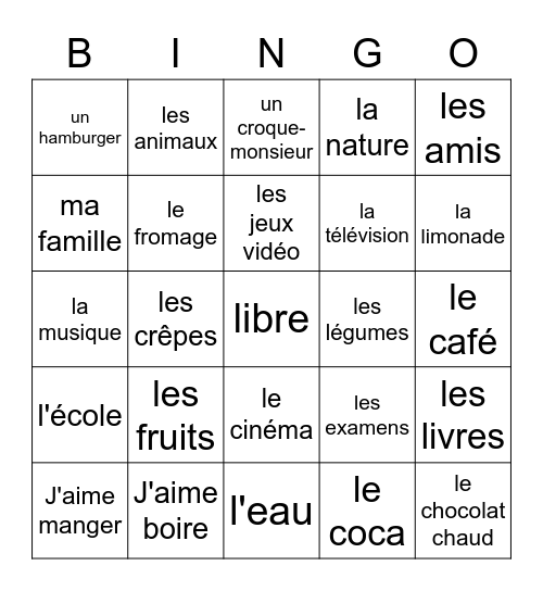 Exploratory French Bingo Card