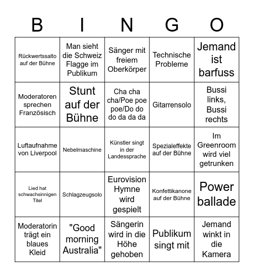 Eurovision Bingo Card