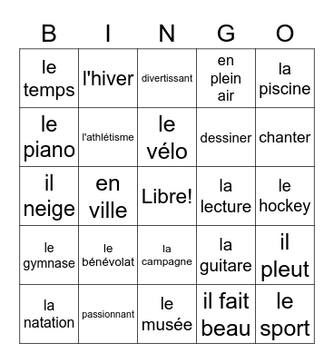 Loisirs Bingo Card