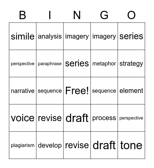 7th Grade Power Words Bingo Card