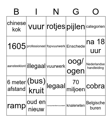 Vuurwerk Bingo Card