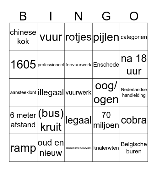 Vuurwerk Bingo Card