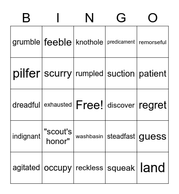 The Mouse & the Motorcycle Vocabulary Bingo Card