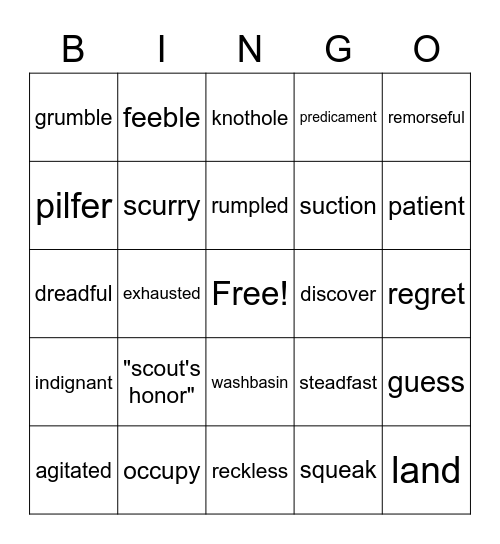The Mouse & the Motorcycle Vocabulary Bingo Card