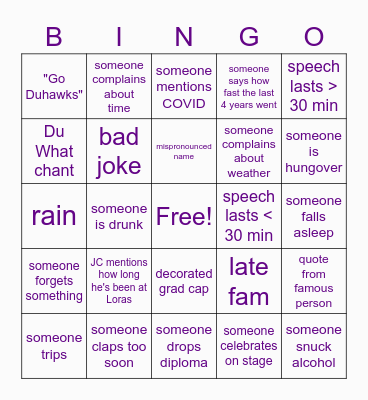 Graduation Bingo Card