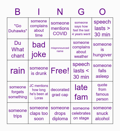 Graduation Bingo Card