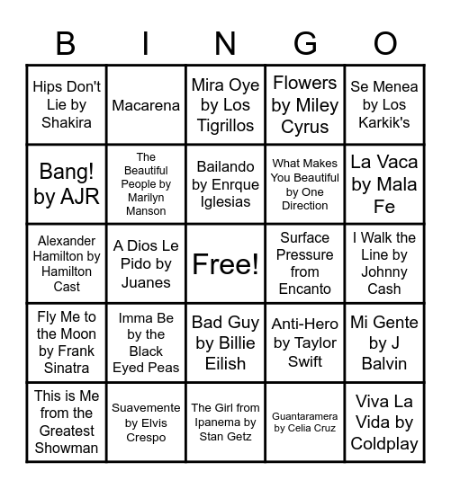 Song Bingo Card