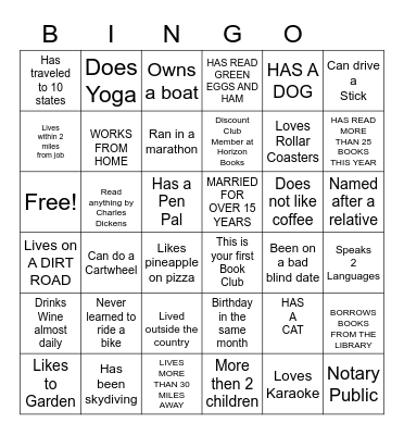 Books N Booze Getting to Know You Bingo Card