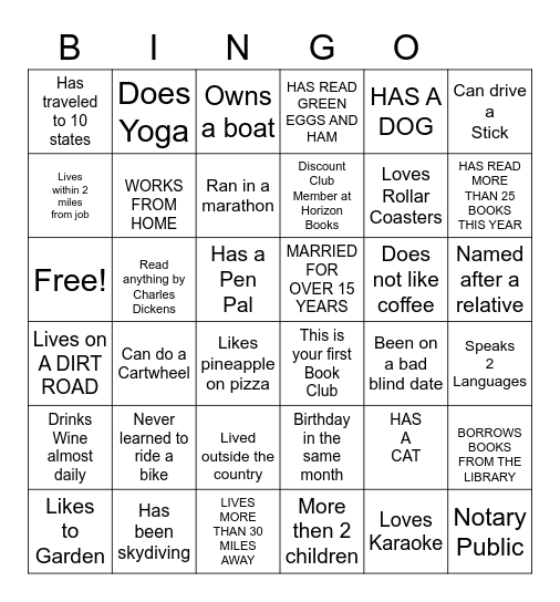 Books N Booze Getting to Know You Bingo Card