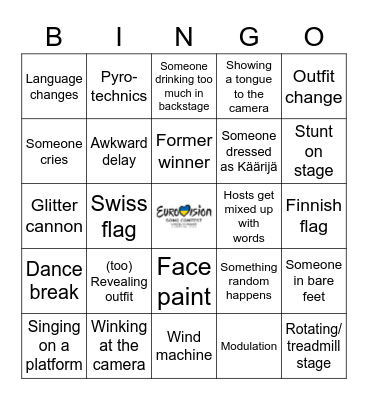 Eurovision 2023 bingo Card