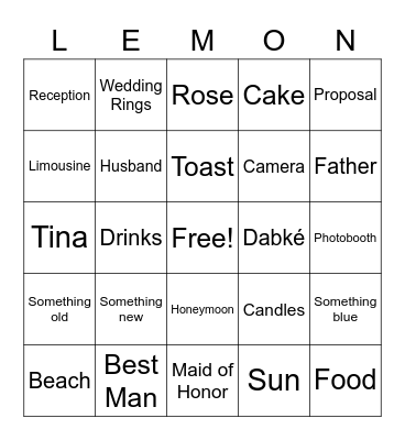 Bridal Bingo Card