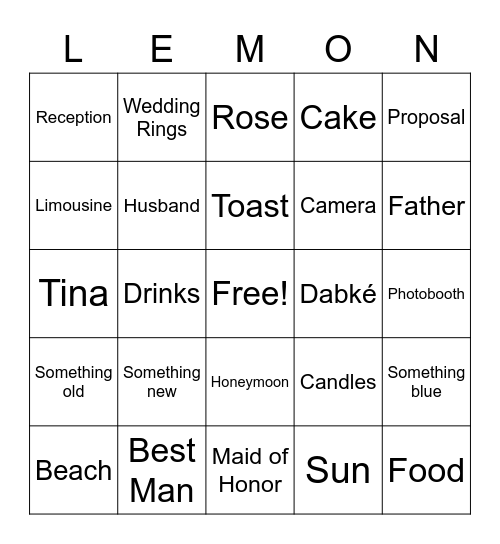 Bridal Bingo Card