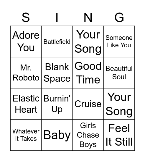 SINGO Bingo Card