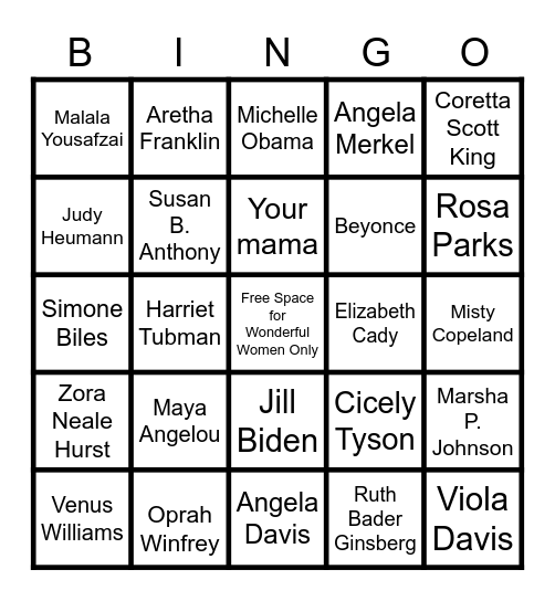Famous Women Bingo Card