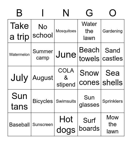 MRSEA Summer Bingo Card
