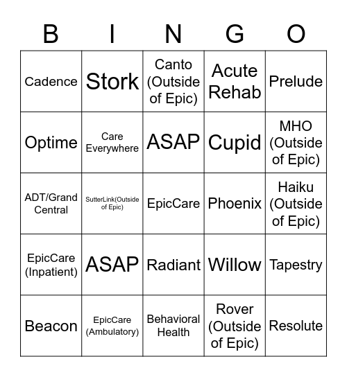 Epic Modules Bingo Card