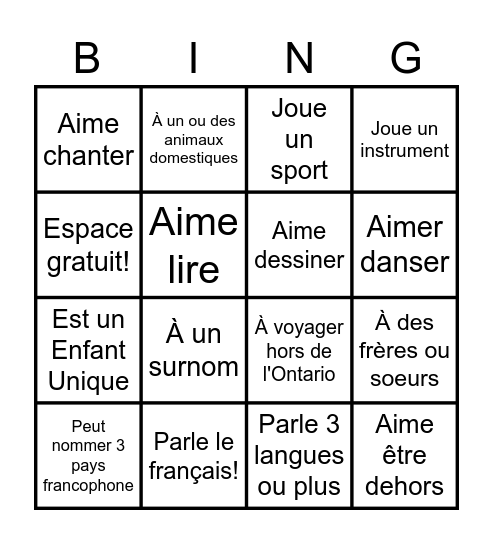 Bingo Introductoire Bingo Card