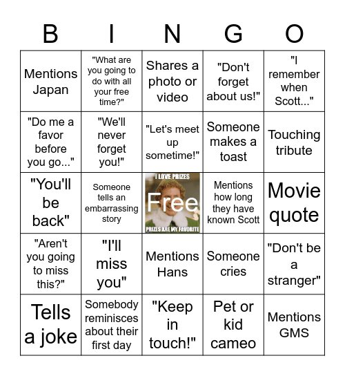 Farewell, Scott! Bingo Card