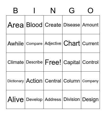 5th Grade Bingo Card