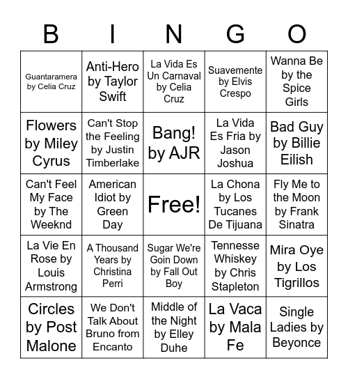 Music Bingo Card