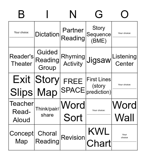 Instructional BINGO Card