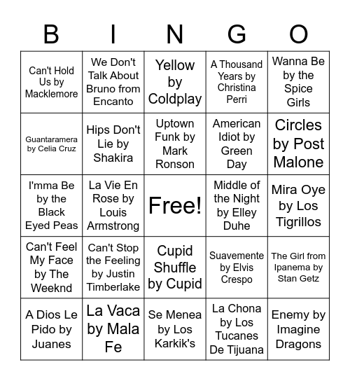 Music Bingo Card