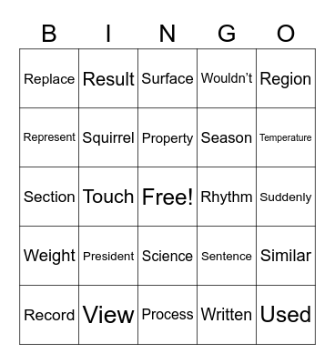 5th Grade Bingo Card