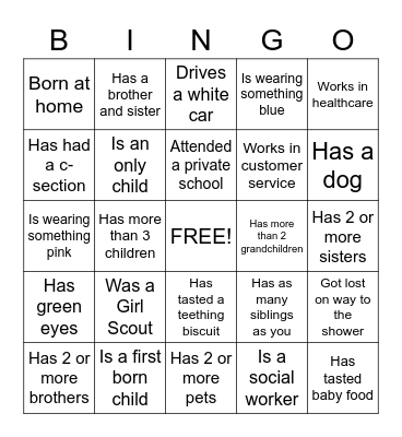Find The Guest Bingo Card