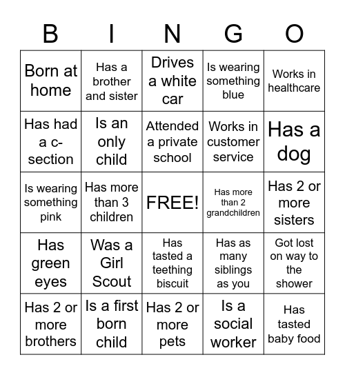 Find The Guest Bingo Card