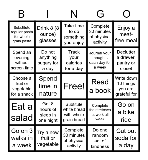 Healthy Habits BINGO      Name:___________ Bingo Card