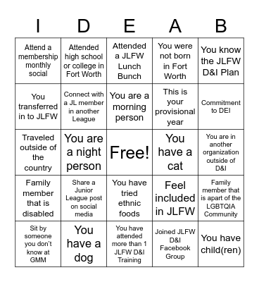 JL DIVERSITY & INCLUSION BINGO Card