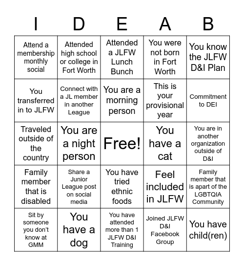 JL DIVERSITY & INCLUSION BINGO Card