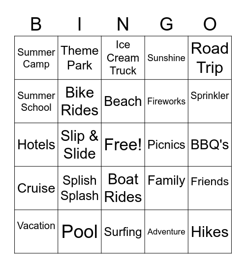 Summer Bingo Card