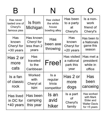 Cheryl Bingo - Find Someone Who.. Bingo Card