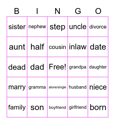 family signs!! Bingo Card